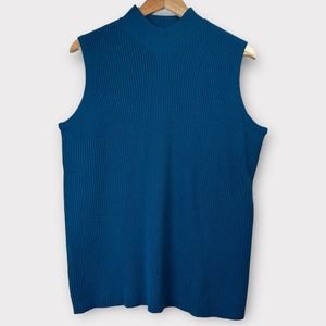Venezia Sweater Ribbed Sleeveless Wool Blend Mockneck Knit Top Blue Size 18/20